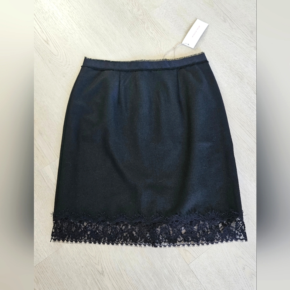 NWT Rebecca Taylor Lace Trim Black Pencil Skirt Noir Size 8 Originally $245
